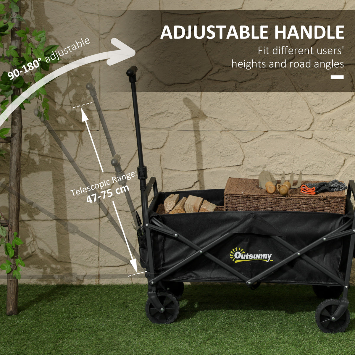 Black wagon with adjustable telescopic handle and side support frame