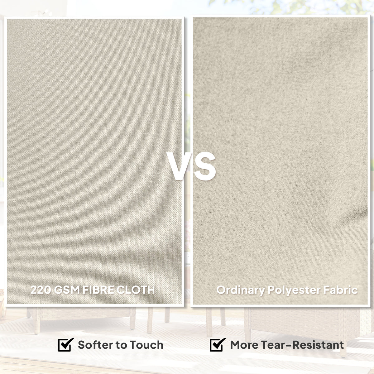 Outsunny beige cushion fabric swatches for PE rattan chair seating material