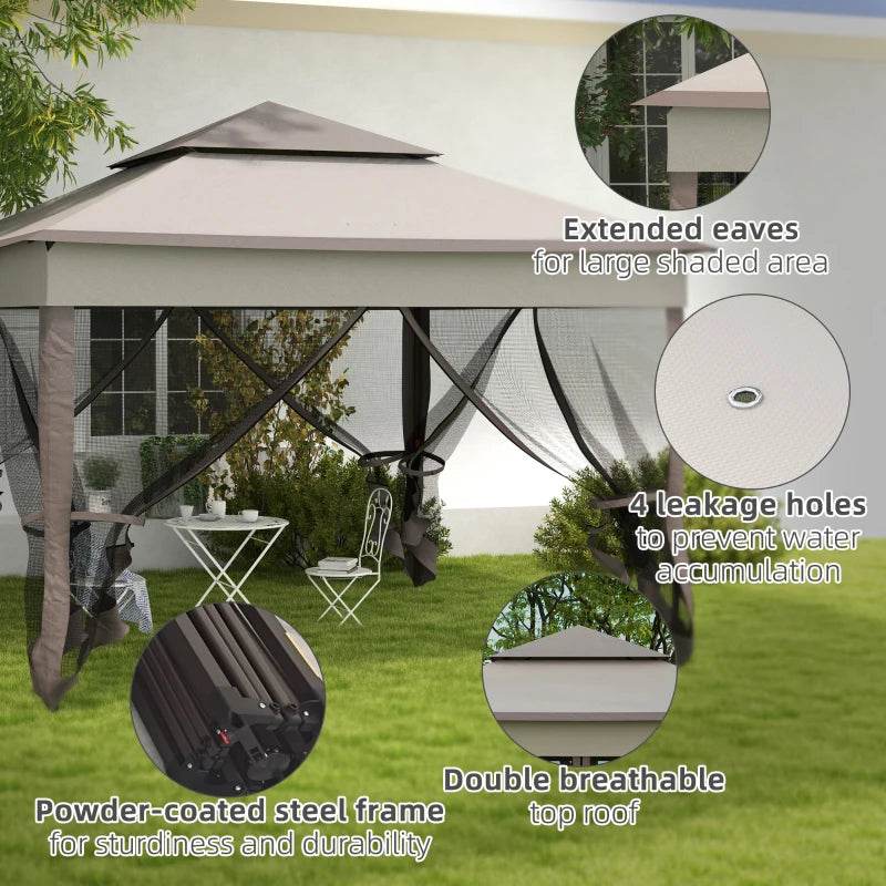 Outsunny Deluxe Metal Gazebo with Curtains - 3.25 x 3.25m, Brown and Grey - Stylish Outdoor Shelter for Any Occasion - ALL4U RETAILER LTD