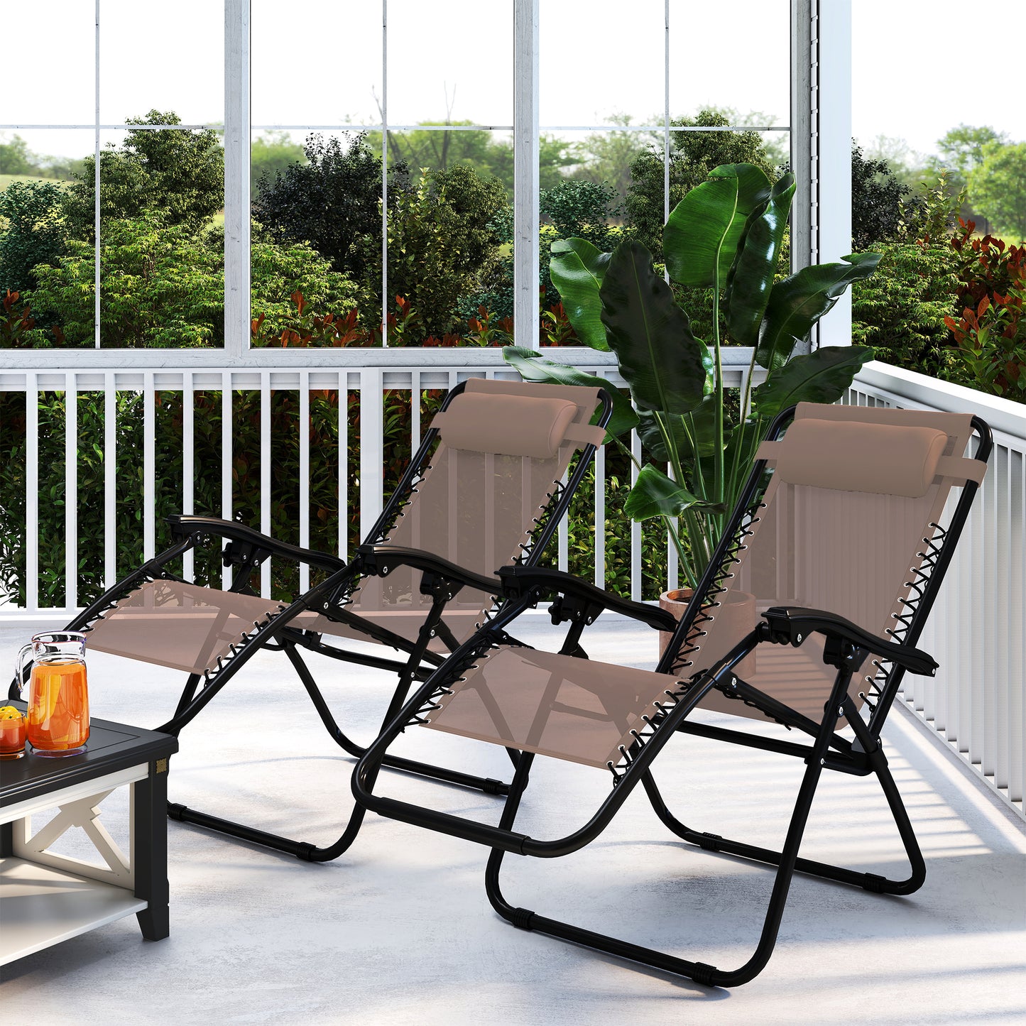 Outsunny Zero Gravity Chair Set of 2 Outdoor Folding Reclining Sun Loungers with Head Pillow Metal Frame Beige