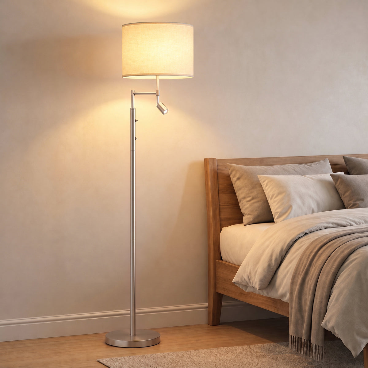 Homcom Modern Floor Lamp With Reading Light And Satin Nickel Finish