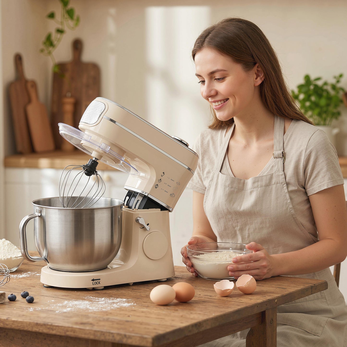 HOMCOM Stand Mixer 6L 1400W Tilt Head Food Mixer With 11 Speeds Pulse Fermentation Function LED Display Cream