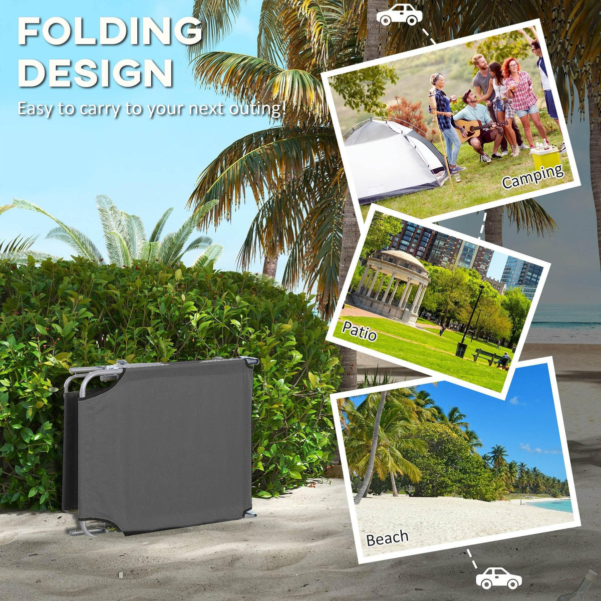 Foldable storage cover for outdoor sun lounger in dark grey