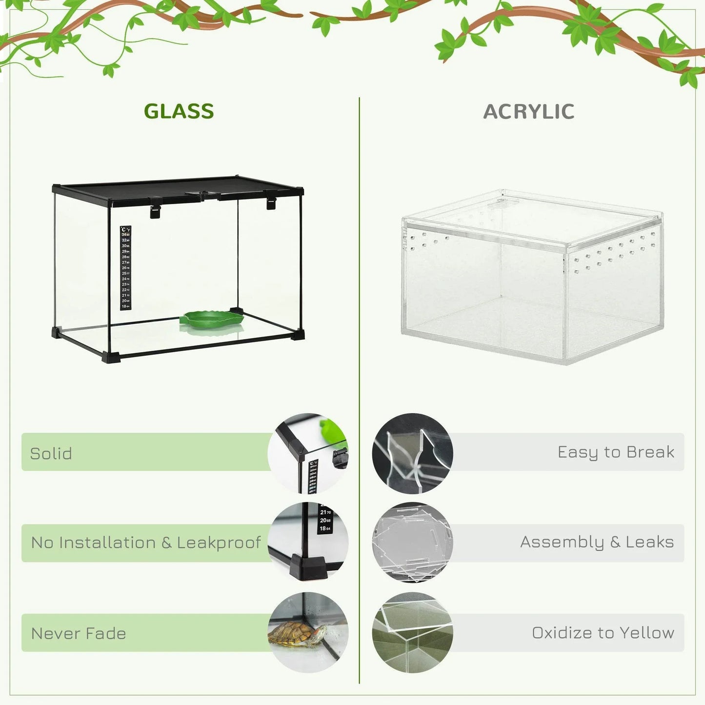 PawHut 50 x 30 x 35 cm Glass Reptile Habitat with Thermometer, Versatile Breeding Tank for Lizards, Frogs, and Snakes - Black - ALL4U RETAILER LTD