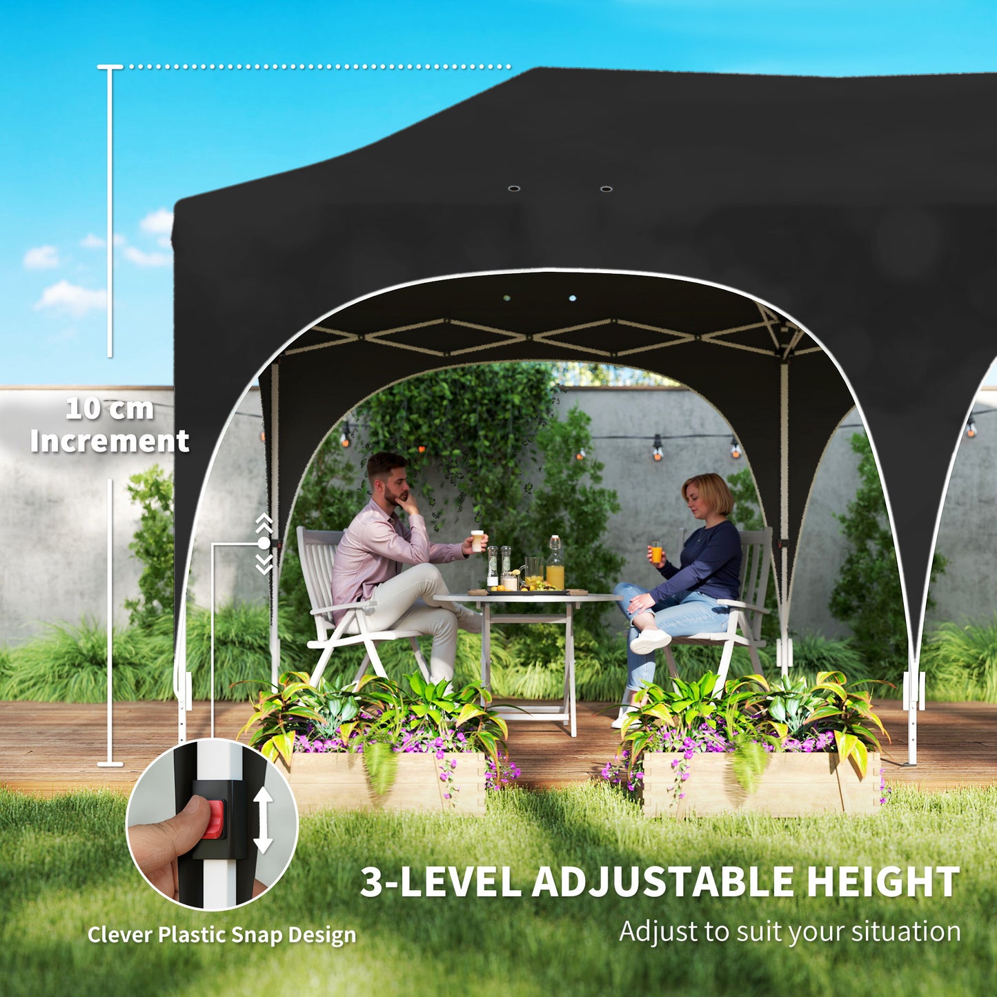 Outsunny 3x6m Pop Up Gazebo With Sides Peak Top Garden Party Tent Marquee Includes 6 Sandbags Carry Bag Black