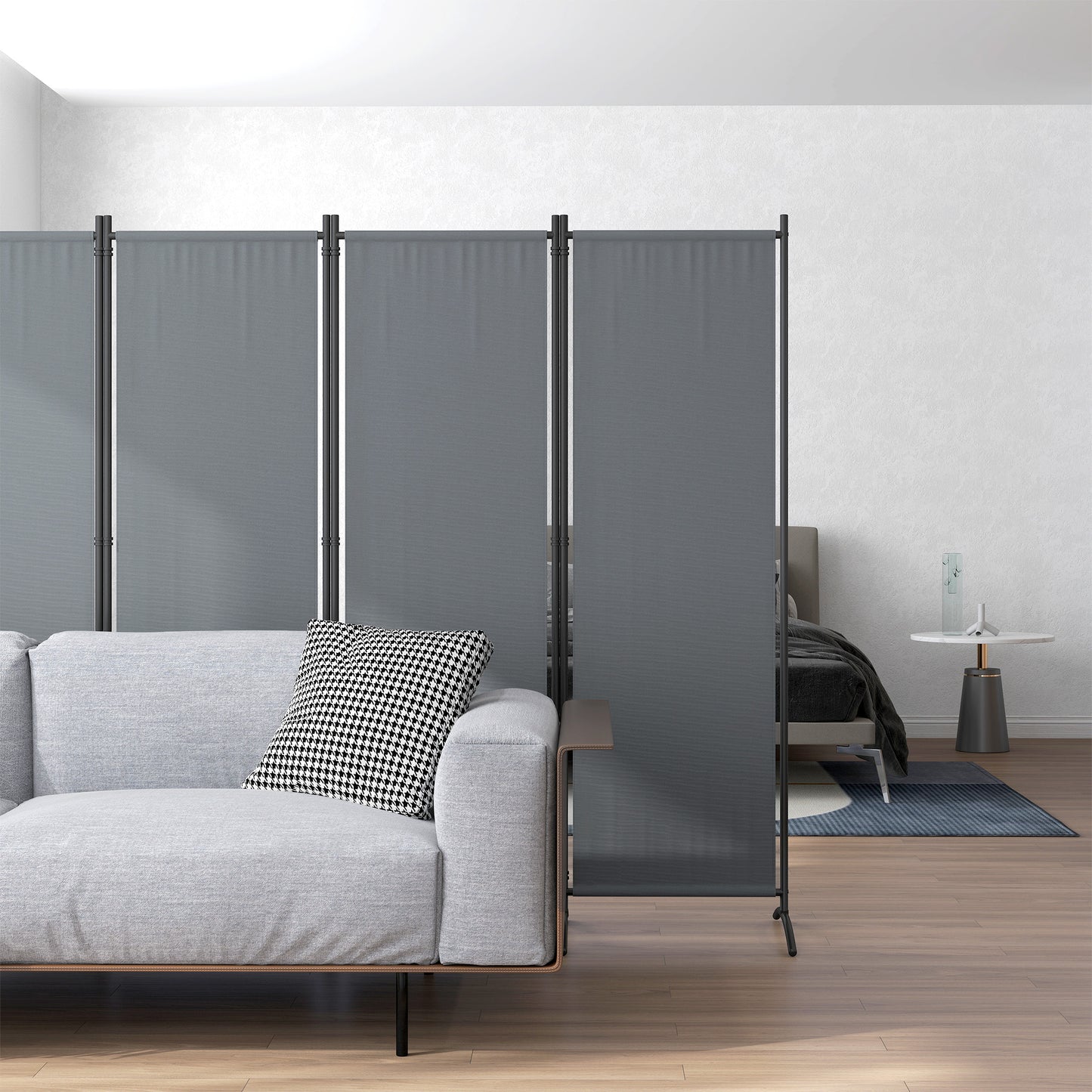 Outsunny 4 Panel Folding Room Divider 1.7m Privacy Screen Metal Partition For Office Living Bedroom Dining Dark Grey