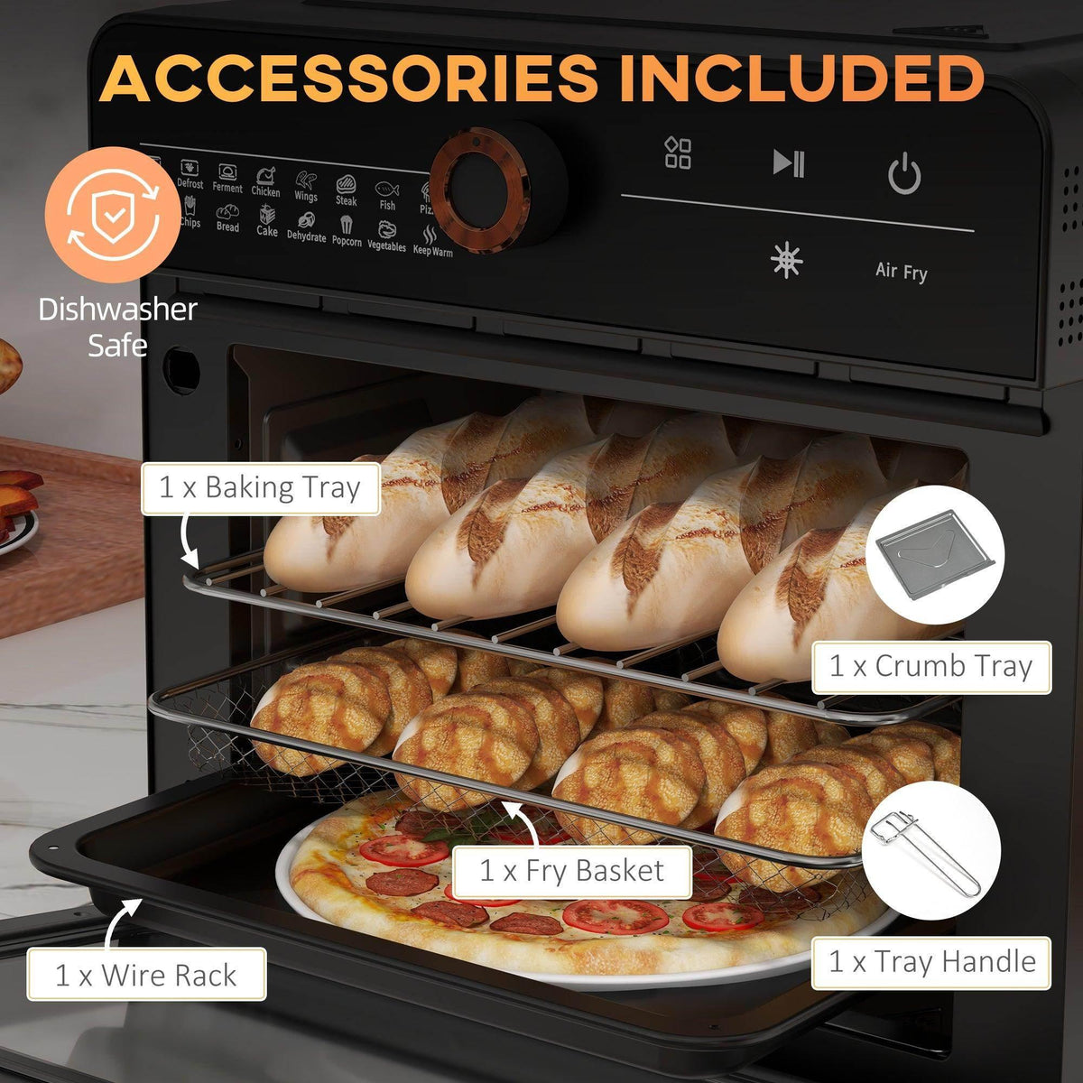 Air fryer oven accessories set: baking tray, wire rack, crumb tray, fry basket