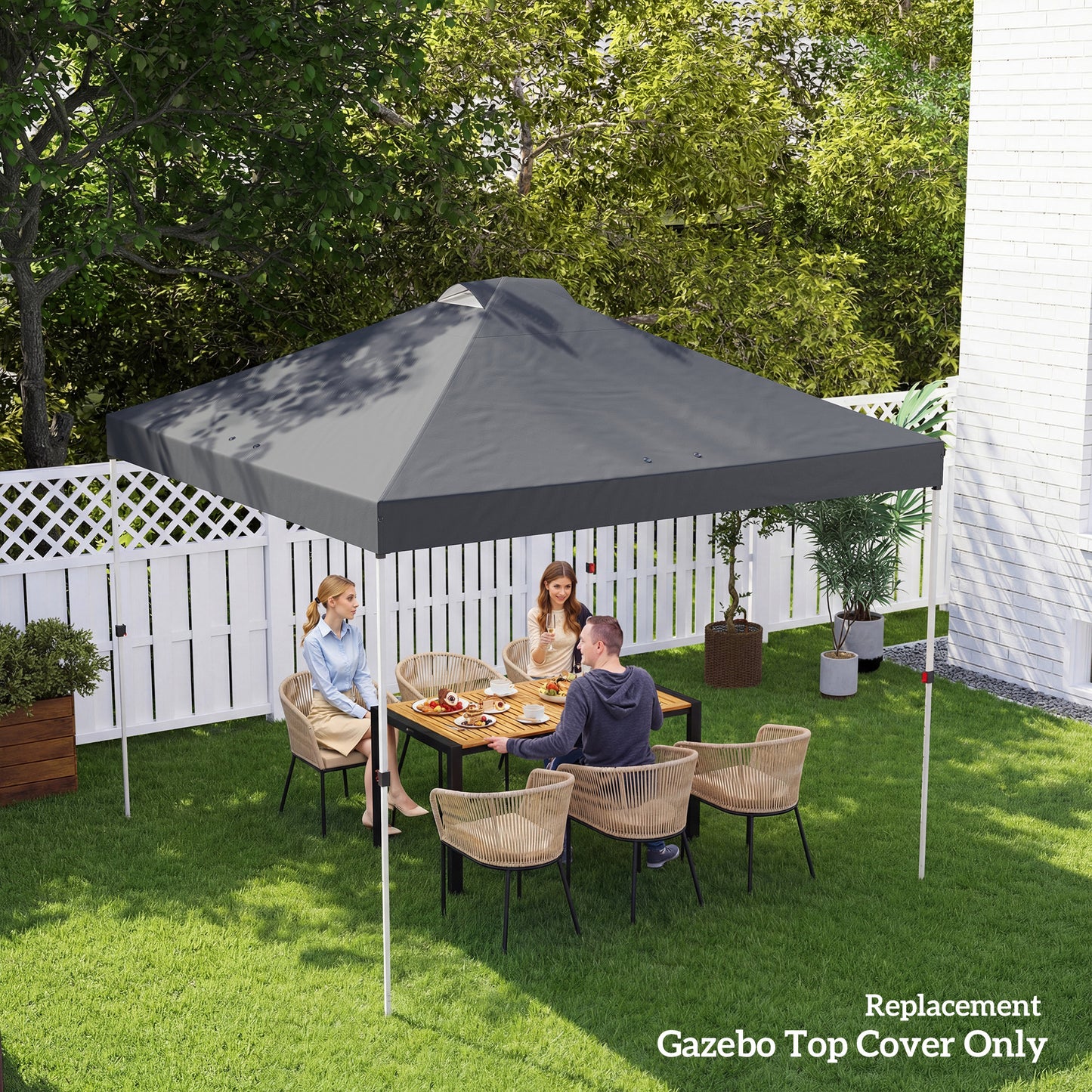 Outsunny Gazebo Roof Replacement UV50 Plus Waterproof Pop Up Canopy Cover With Eight Drainage Holes 3x3m Dark Grey