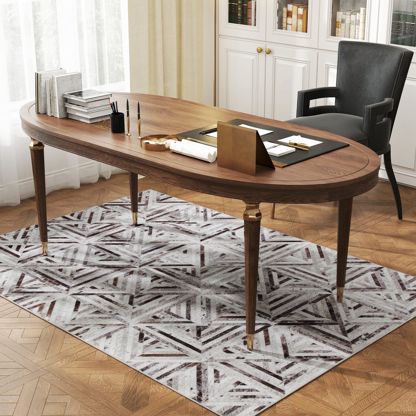 HOMCOM Modern Area Rug Triangle Pattern Patchwork Non Slip Washable 170x120 cm Brown For Living Room Bedroom
