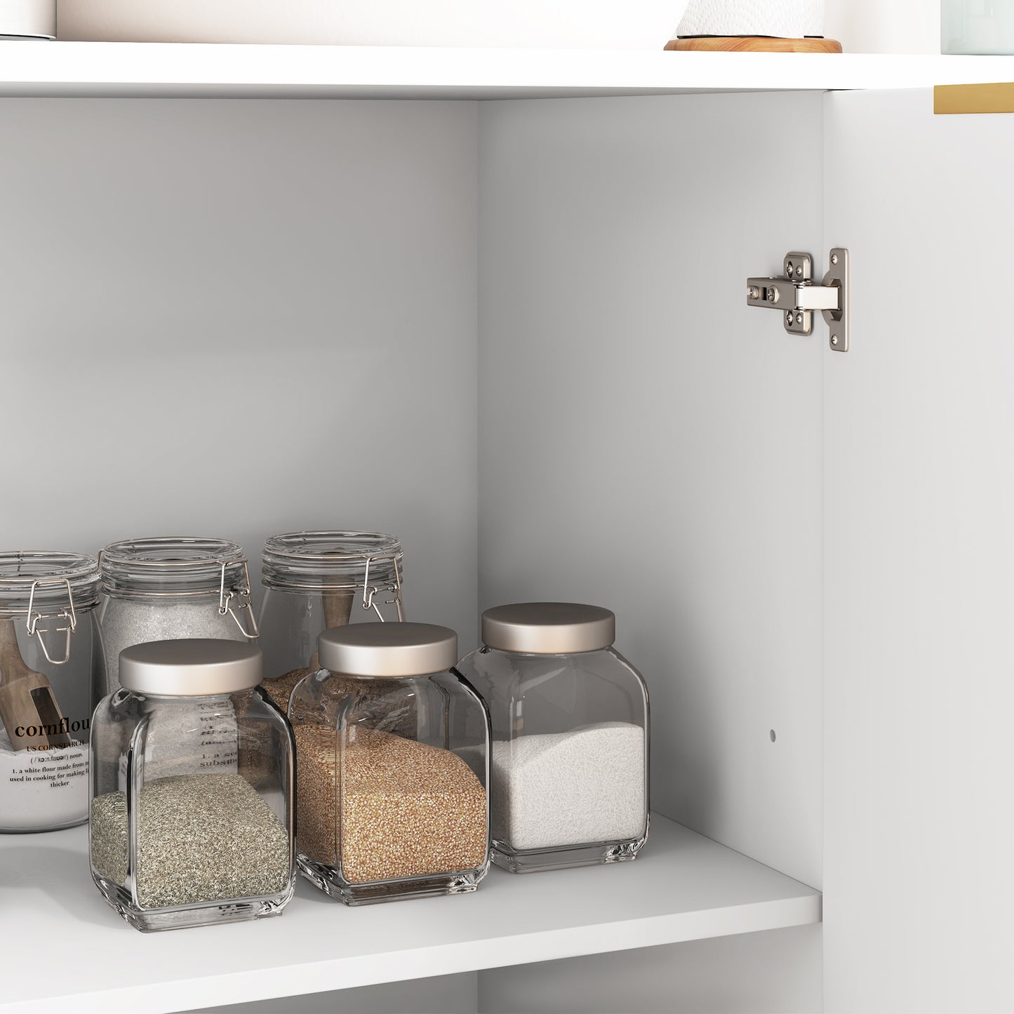 HOMCOM Sideboard Buffet Cabinet Modern Kitchen Storage With Four Doors And Adjustable Shelves White