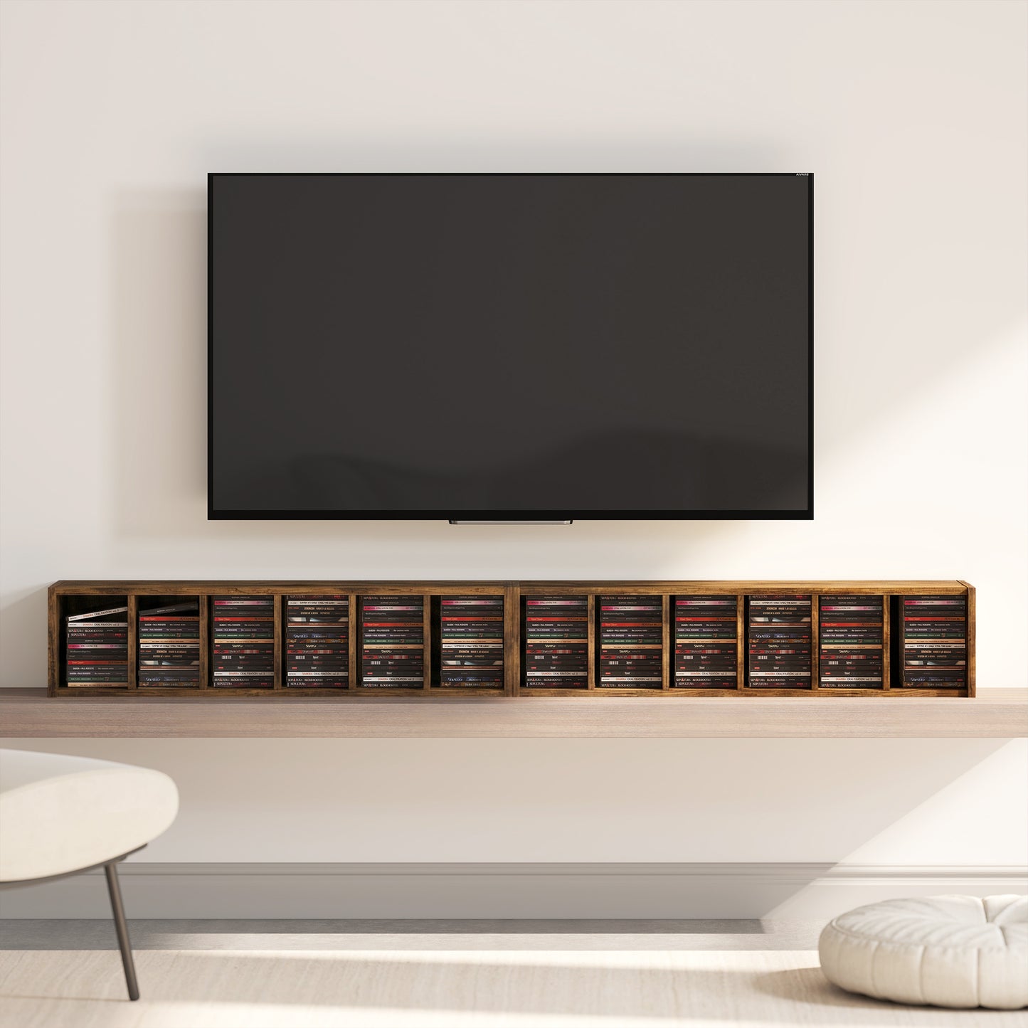 HOMCOM Set Of 2 CD Media Display Shelves Tower Rack With Adjustable Shelves Rustic Brown
