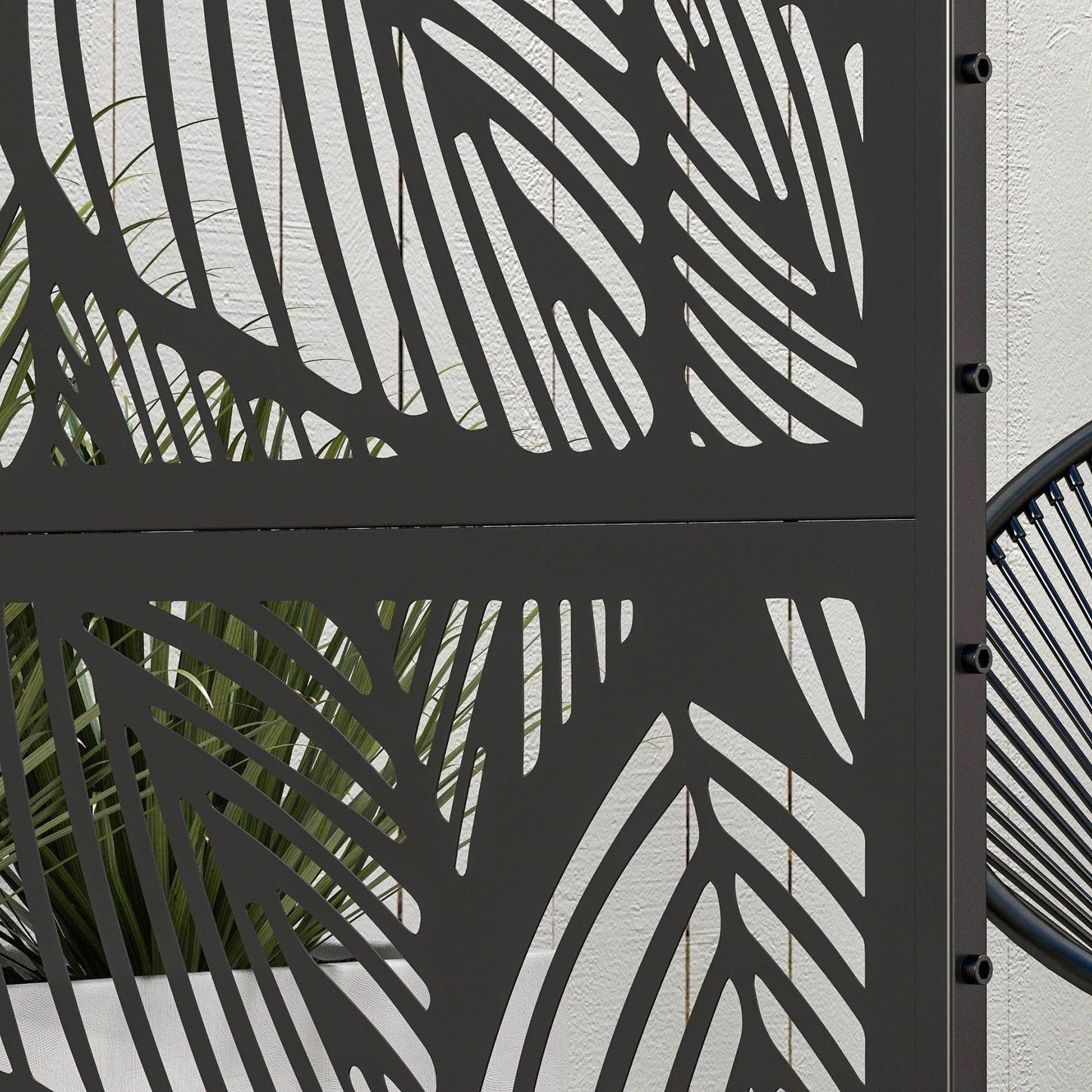 Outsunny Metal Decorative Privacy Screen Outdoor Divider, Black Leaf - ALL4U RETAILER LTD