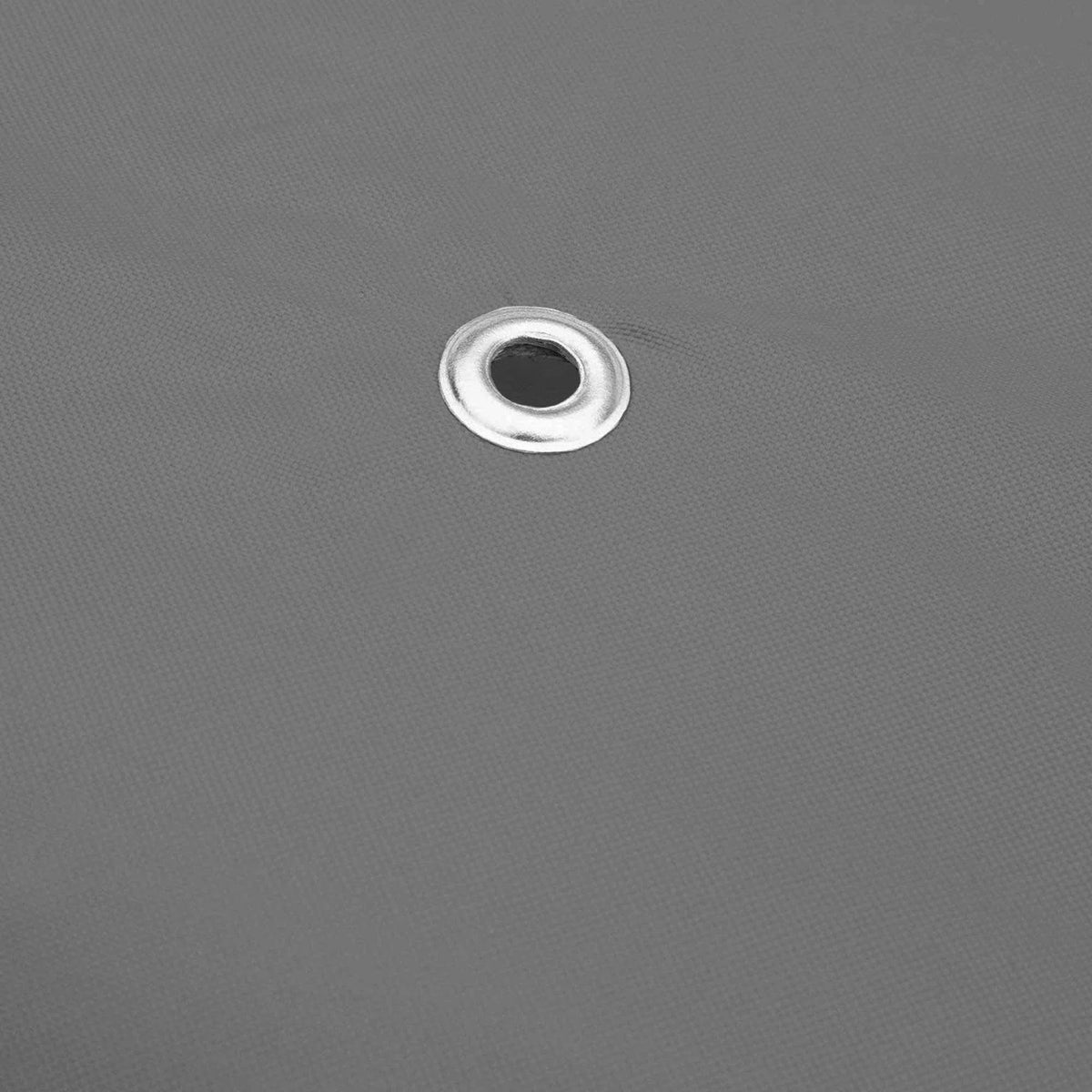 Grey gazebo roof fabric close-up with round metal grommet tie-down point