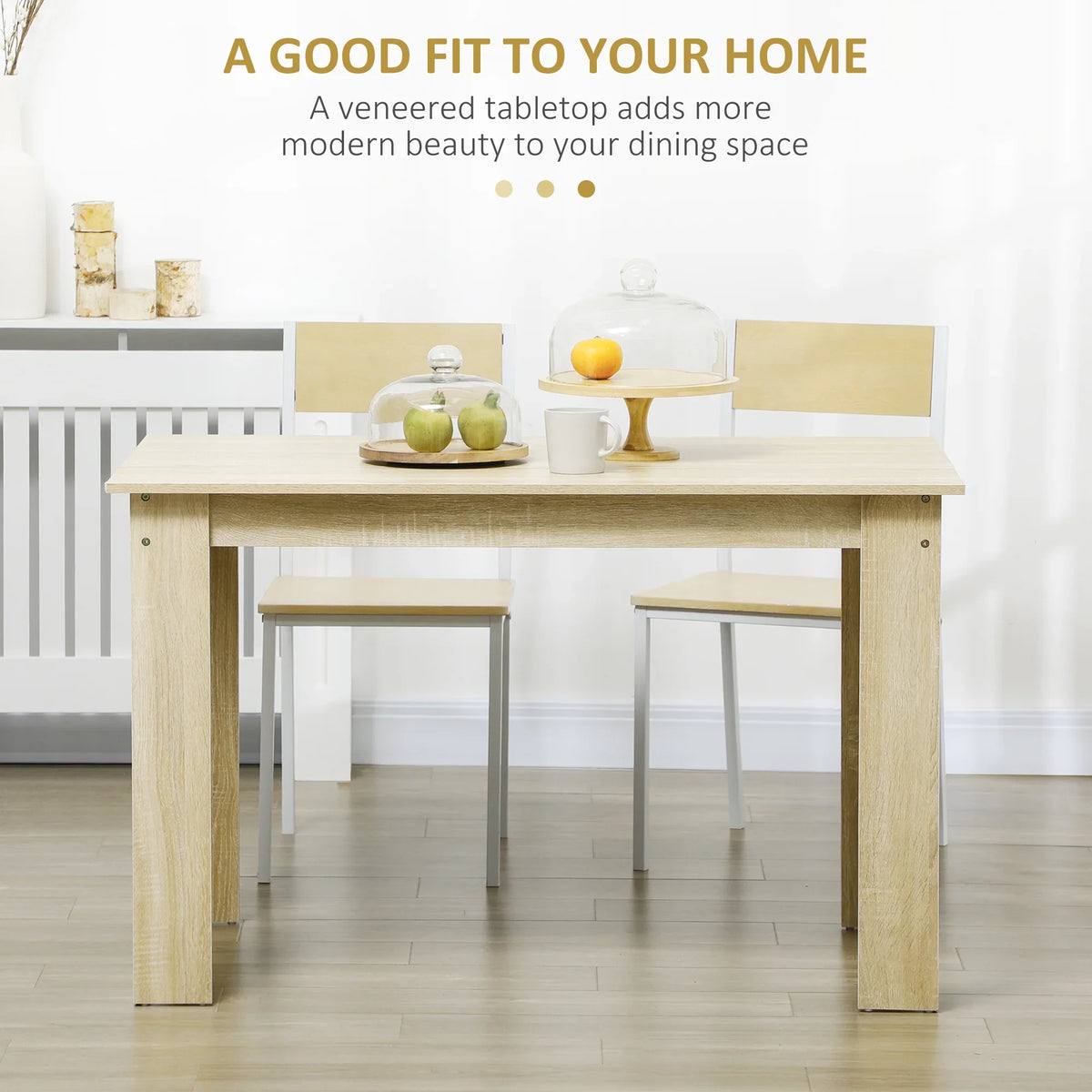 Oak wood effect dining table with open sides and sturdy rectangular frame