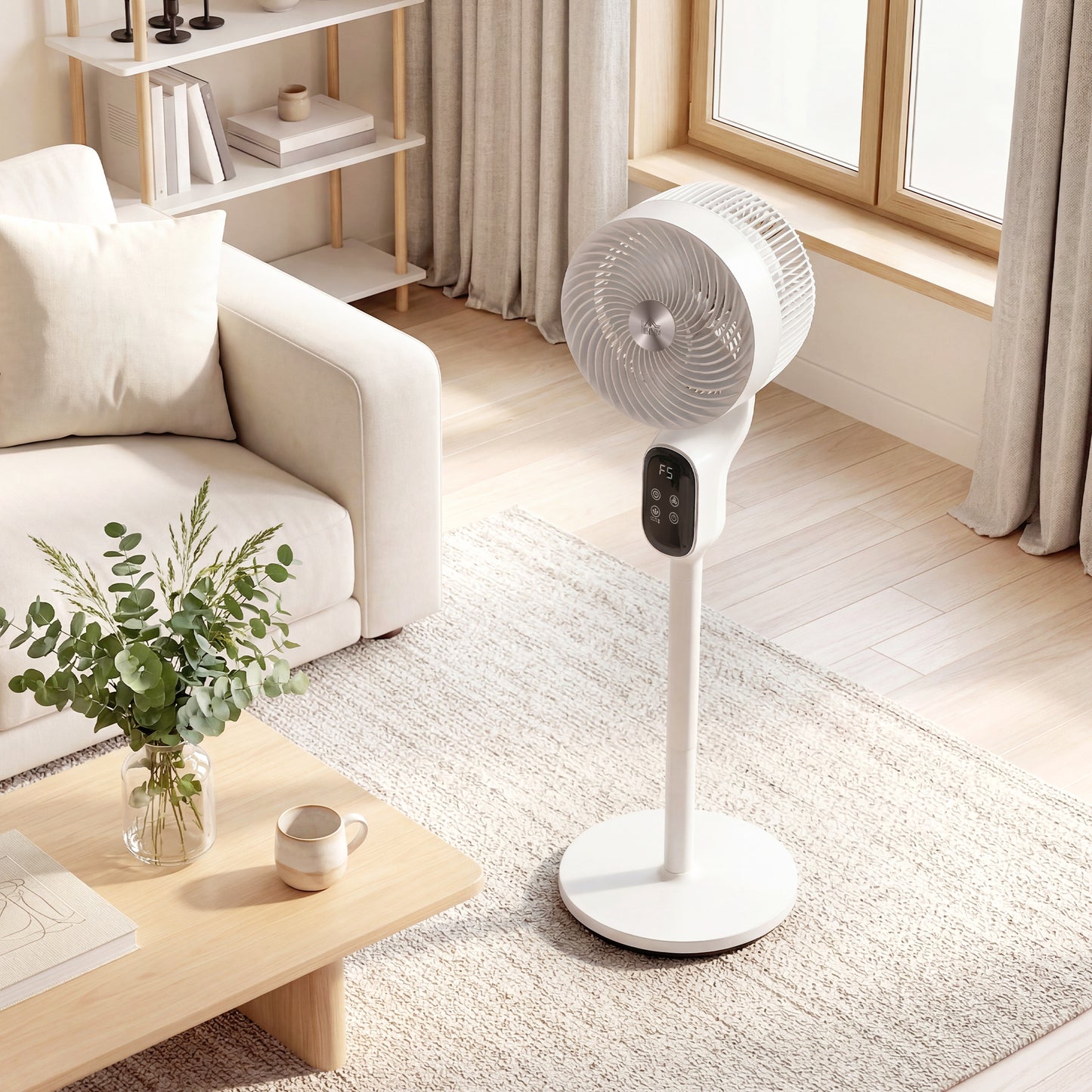 HOMCOM 20 Decibel Silent 39 Inch Standing Pedestal Fan with Remote Oscillating 8 Speeds Adjustable Height White