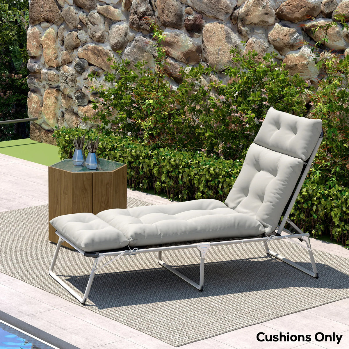 Light grey sun lounger cushions set with thick seat pad and supportive back pillow