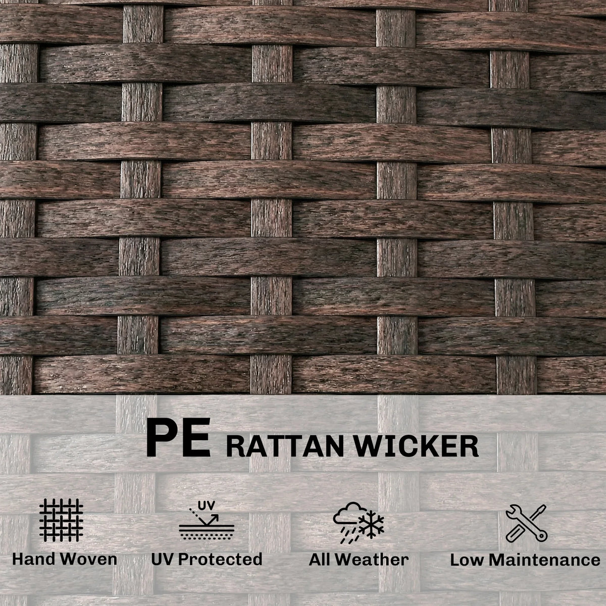 Brown PE rattan wicker detail for outdoor sun lounger frame