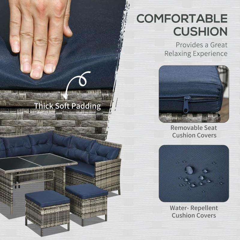 Thick navy cushion with zipper cover on outdoor patio wicker sofa set