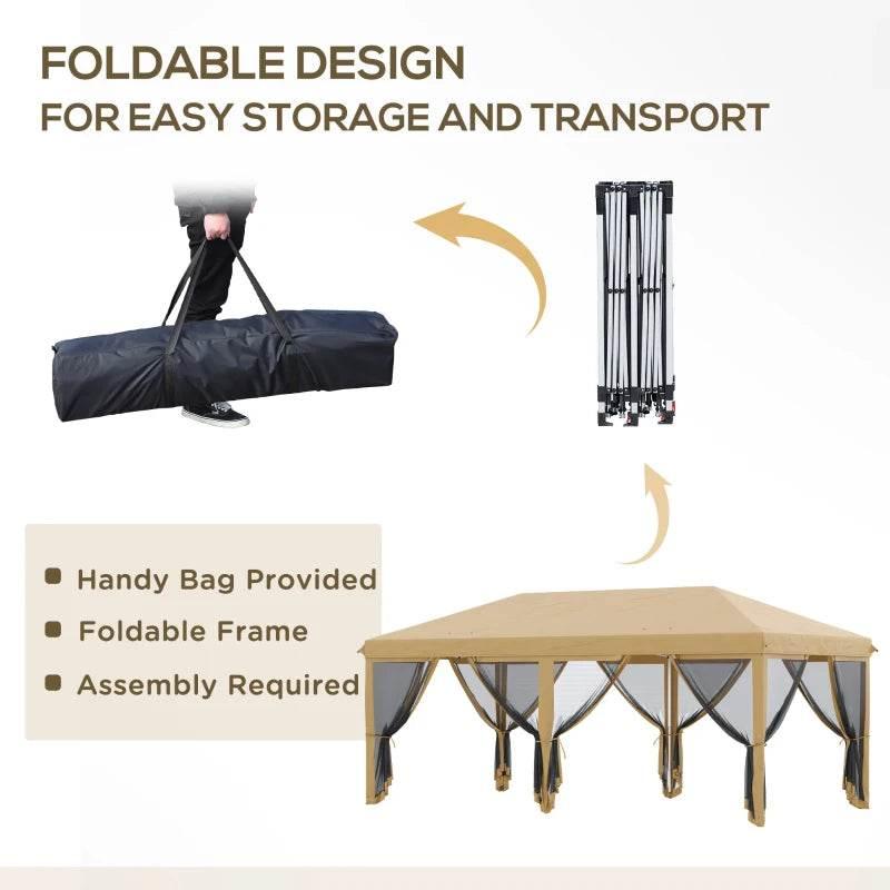 Beige pop-up gazebo canopy with foldable frame and included carry bag