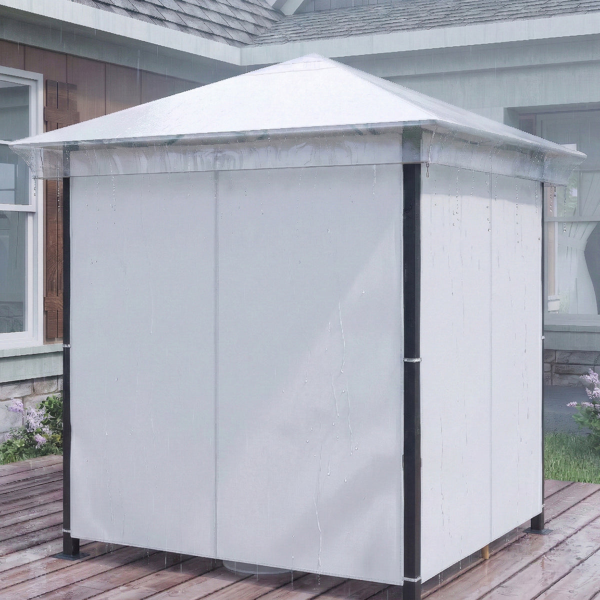 2x2m gazebo protective cover, beige waterproof canopy with draped side panels