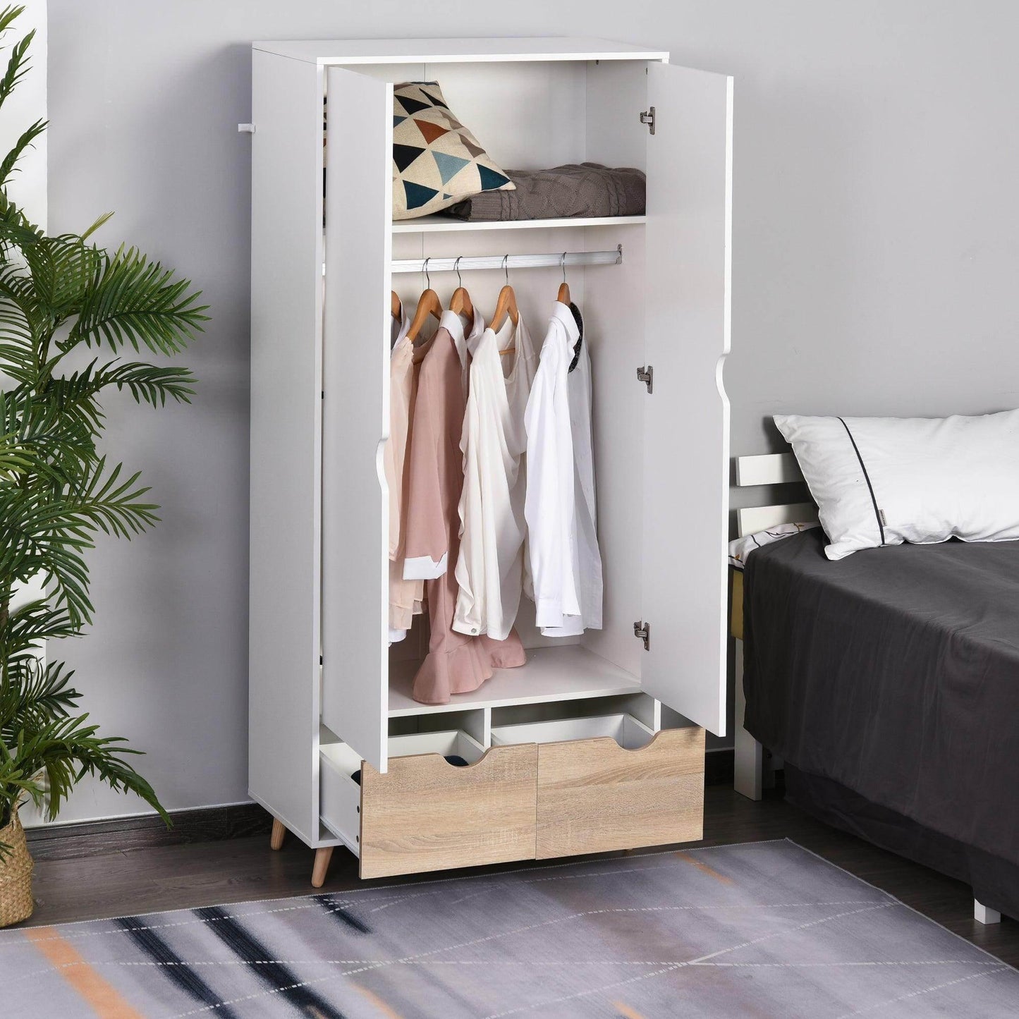 HOMCOM 2-Door Wardrobe: Elegant Storage Solution - ALL4U RETAILER LTD