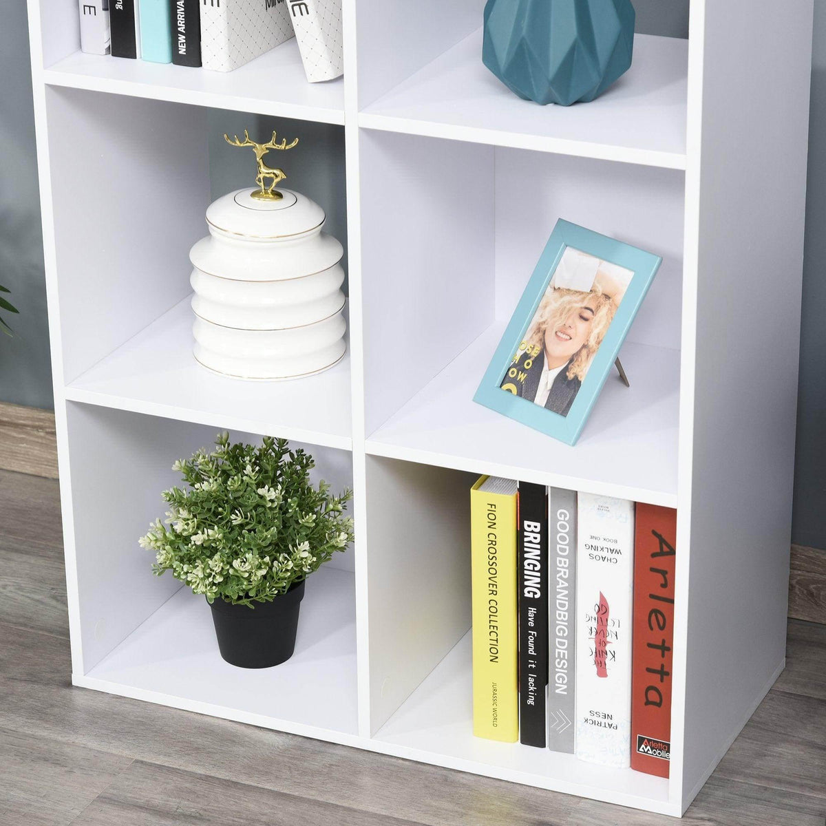 White 3-tier cube storage organizer with six open compartments