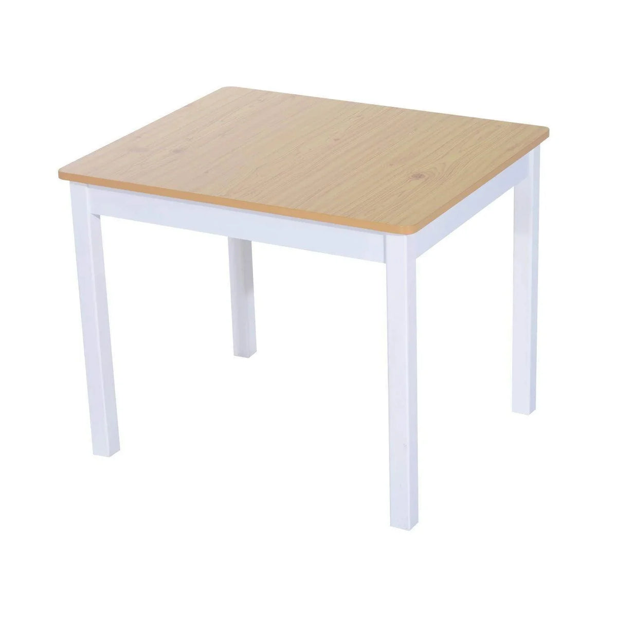Kids white table with light wood tabletop and four straight legs