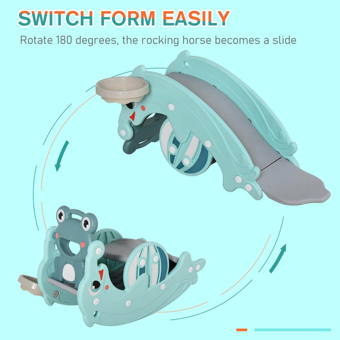 HOMCOM Baby Rocking Horse Slide with Hoop, Green - ALL4U RETAILER LTD