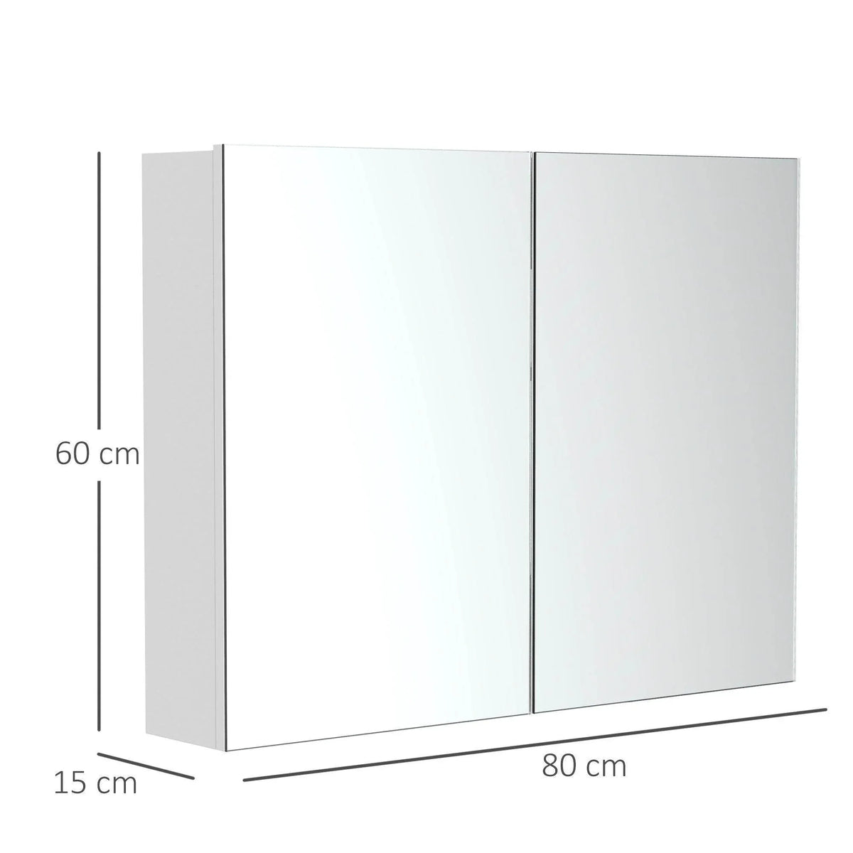 White bathroom mirror cabinet with double doors, 80 cm width and 60 cm height