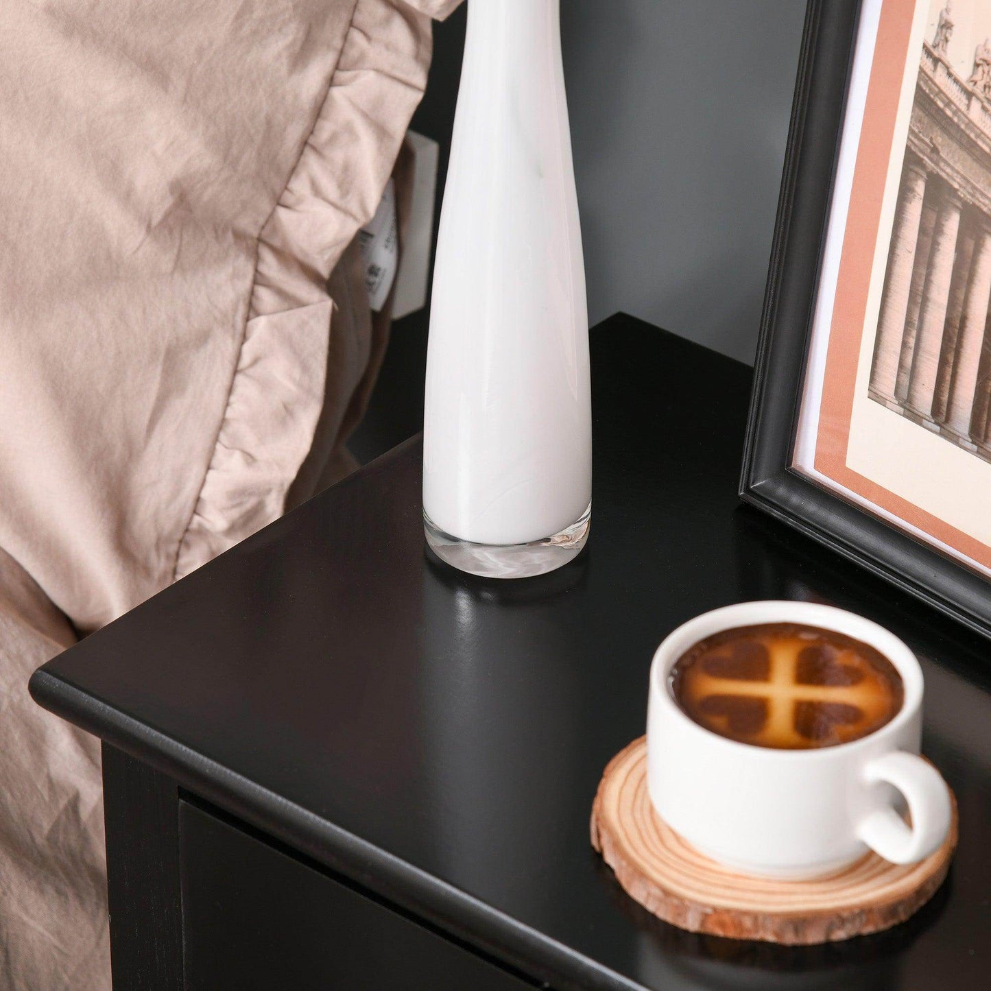 HOMCOM Black Accent End Table w/ Drawer & Storage Shelf - ALL4U RETAILER LTD