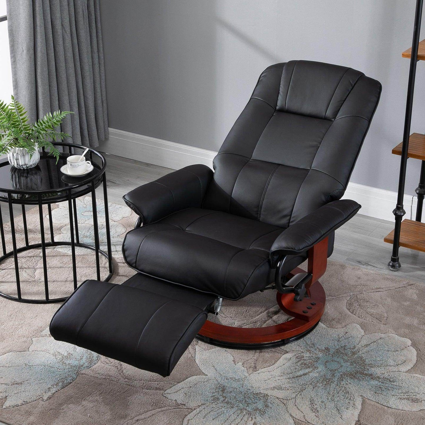 HOMCOM Black Recliner Armchair, Faux Leather, Wooden Base - ALL4U RETAILER LTD