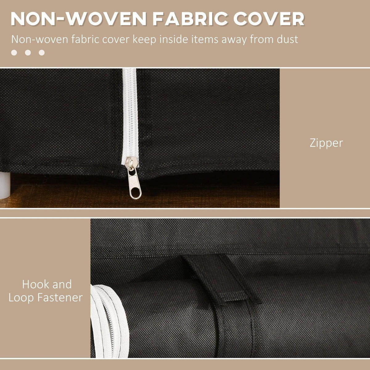 Black non-woven fabric cover with zipper and hook-and-loop fastener