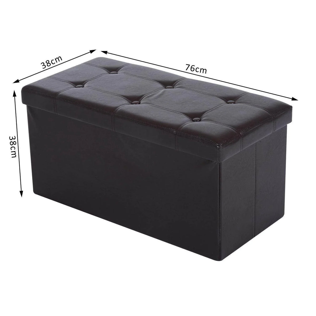 Foldable storage ottoman bench, dark brown upholstered top with tufted buttons