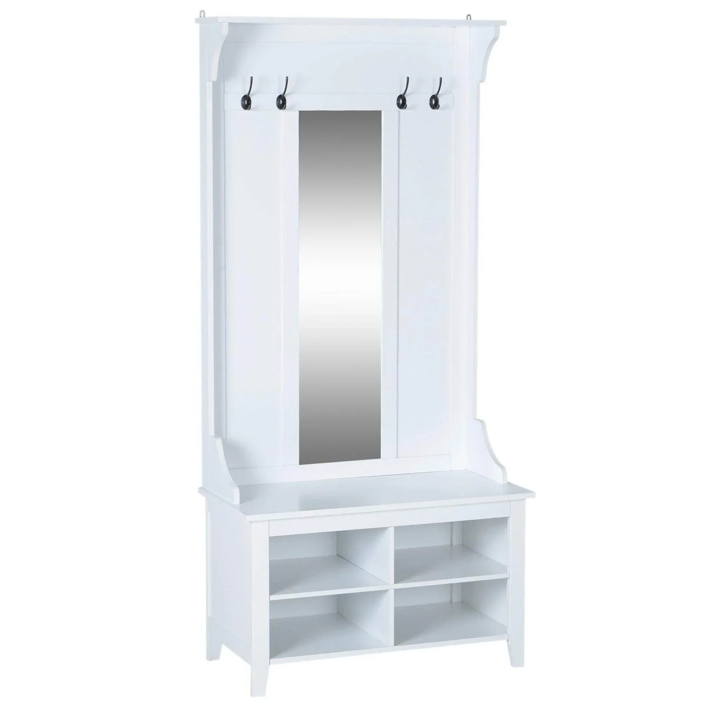 HOMCOM Hallway Storage Set: Shoe Bench, Mirror, Coat Rack - ALL4U RETAILER LTD
