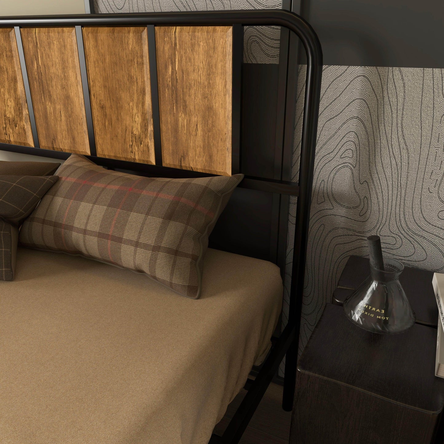 HOMCOM Industrial Double Bed Frame with Storage, Rustic Brown - ALL4U RETAILER LTD