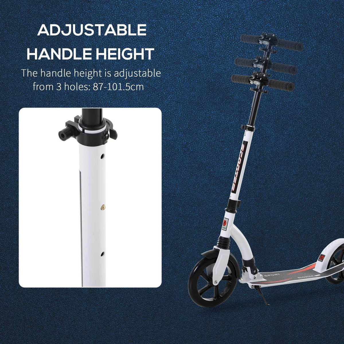 White foldable kick scooter with adjustable handle height and front wheel