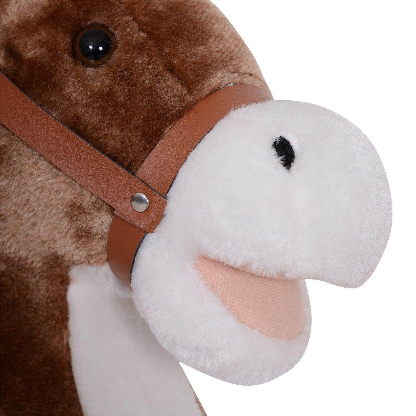 HOMCOM Kids Plush Rocking Horse - Brown/White - ALL4U RETAILER LTD