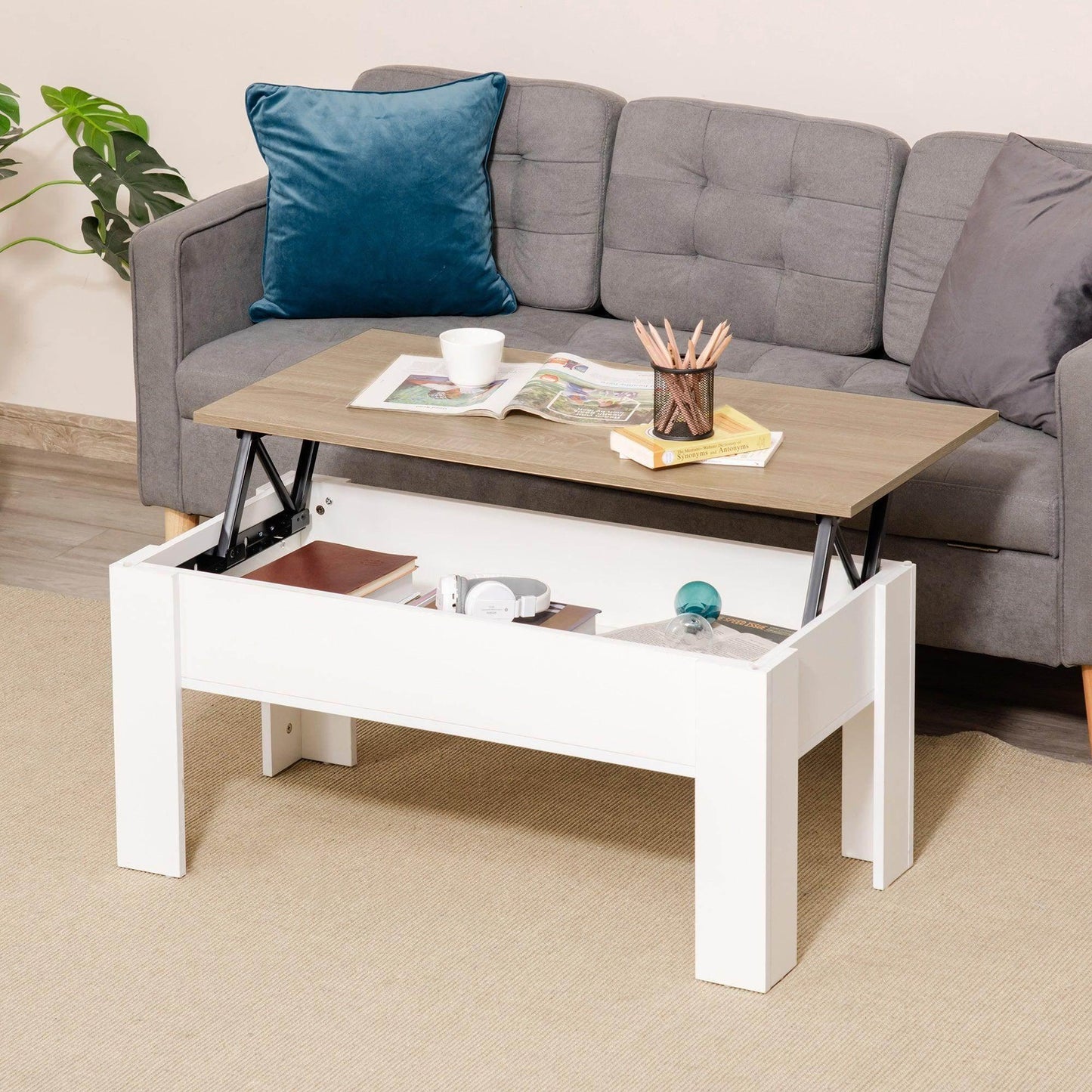 HOMCOM Lift Top Coffee Table: Hidden Storage Compartment - ALL4U RETAILER LTD