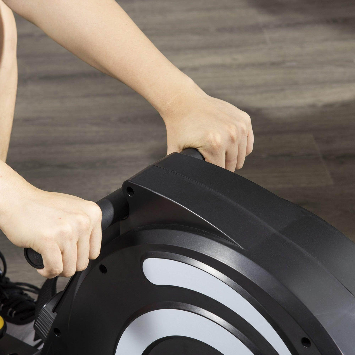 Magnetic rowing machine rail with sliding handle and seat for rowing motion