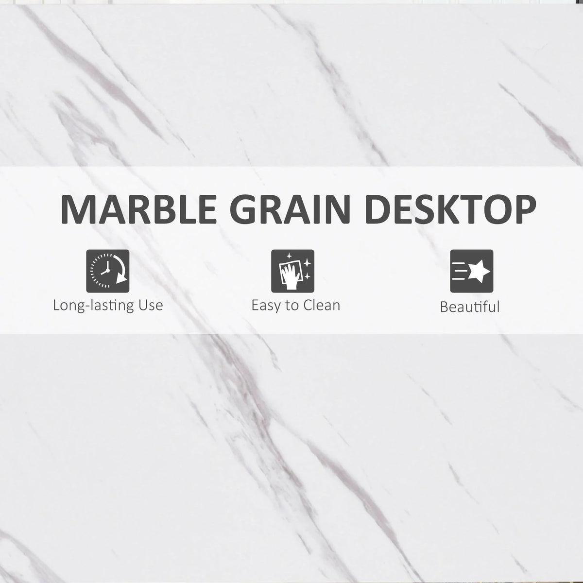 Marble-grain desktop in white with subtle gray veining