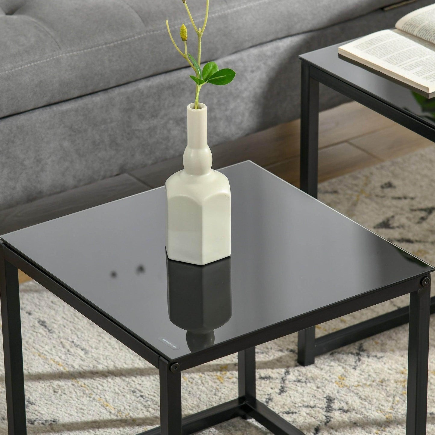 HOMCOM Modern Black Side Tables - Stylish & Versatile - ALL4U RETAILER LTD