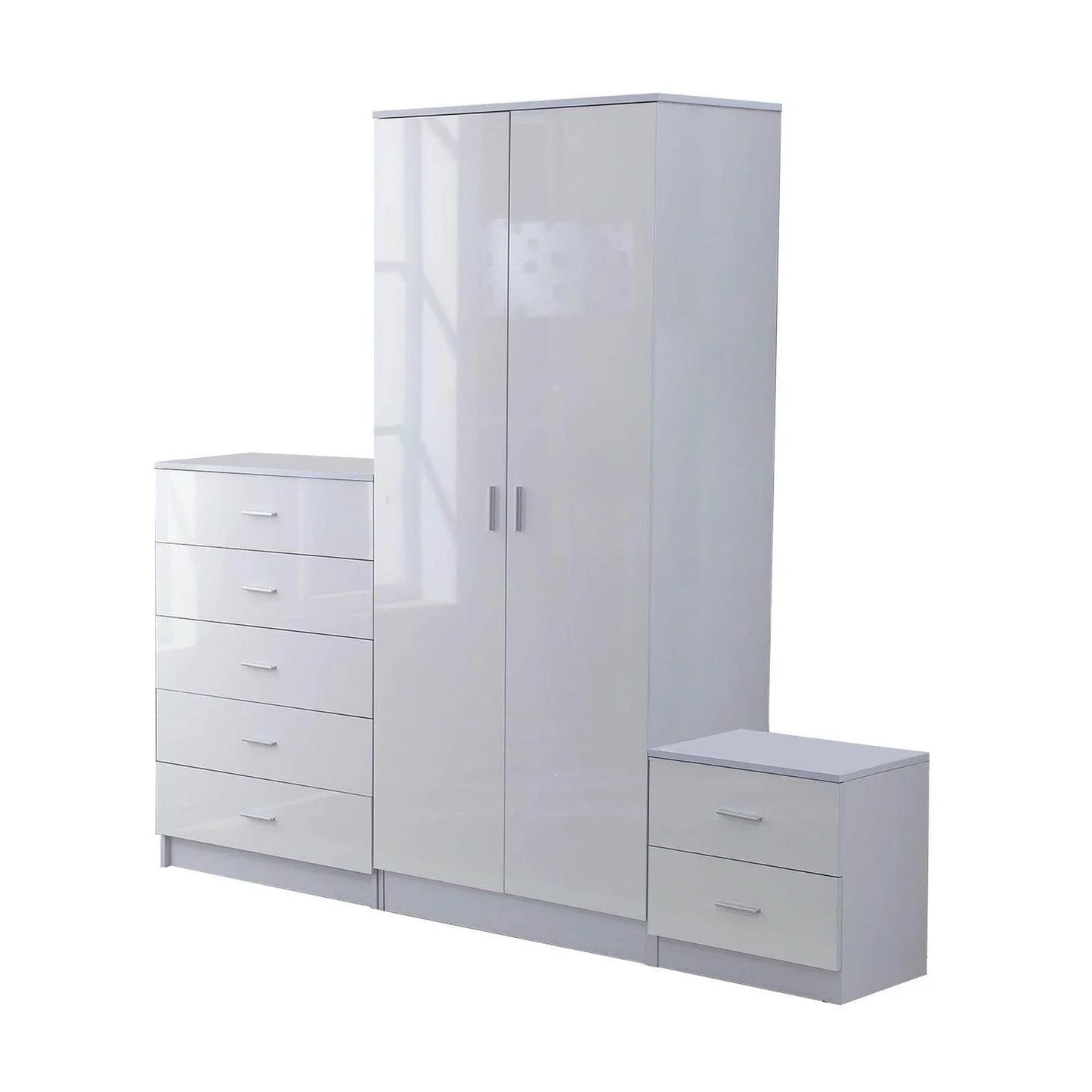HOMCOM Modern White Bedroom Set: Wardrobe, Chest & Bedside - ALL4U RETAILER LTD