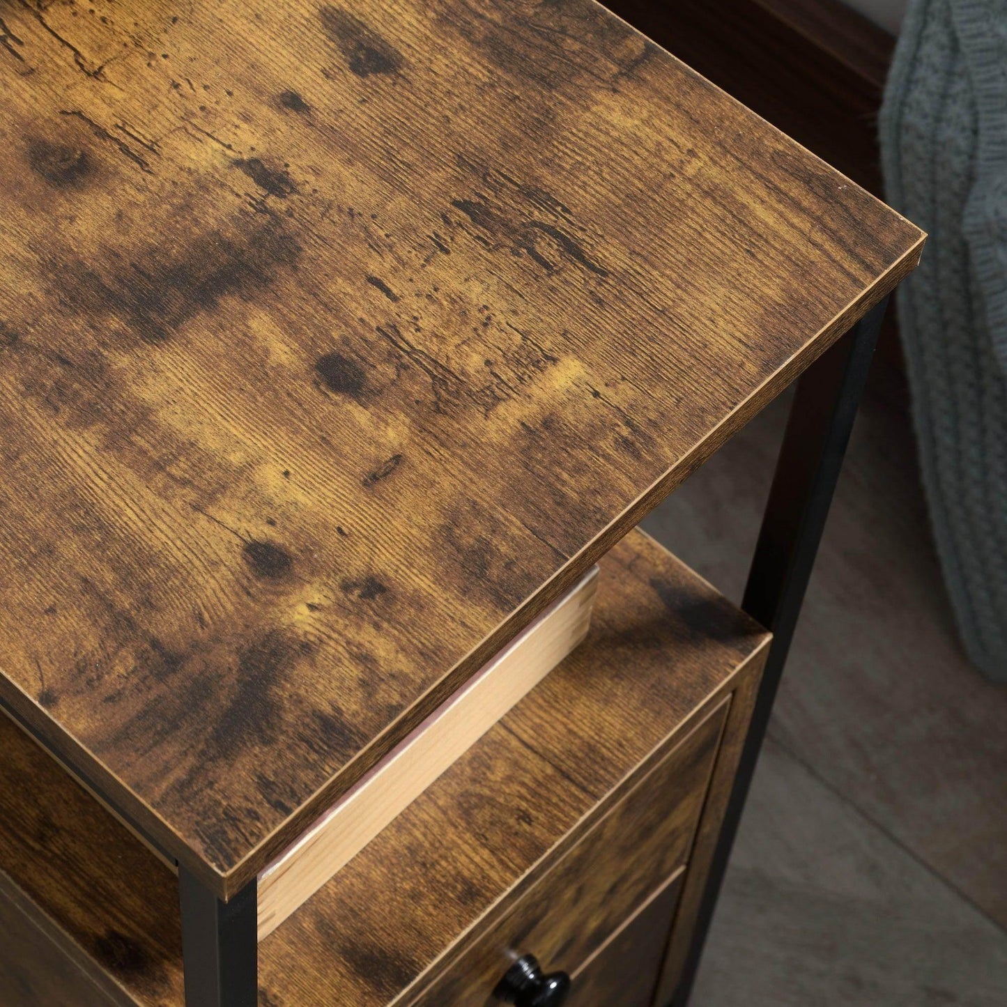 HOMCOM Rustic Brown Side Table: Compact Bedside Storage - ALL4U RETAILER LTD