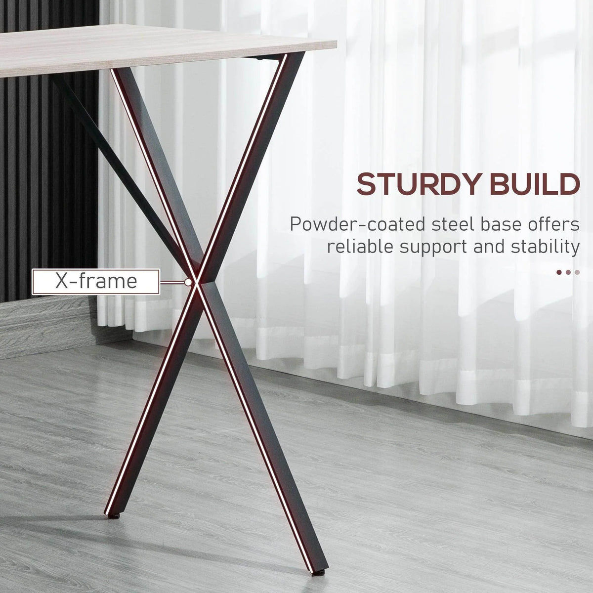 Bar table base with powder-coated steel X-frame and crossing black legs