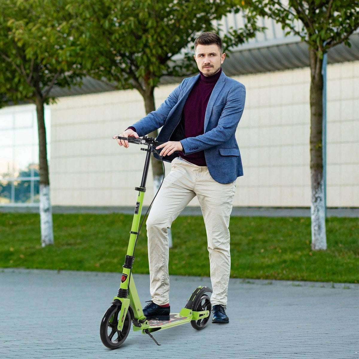 HOMCOM teens kick scooter, foldable green frame with black handlebars and deck