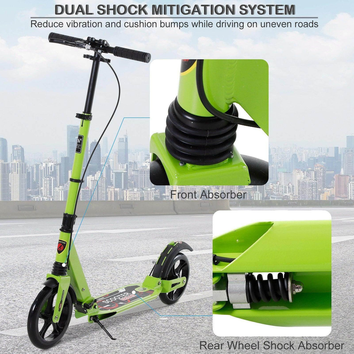 HOMCOM teens kick scooter dual shock absorbers on front and rear wheels