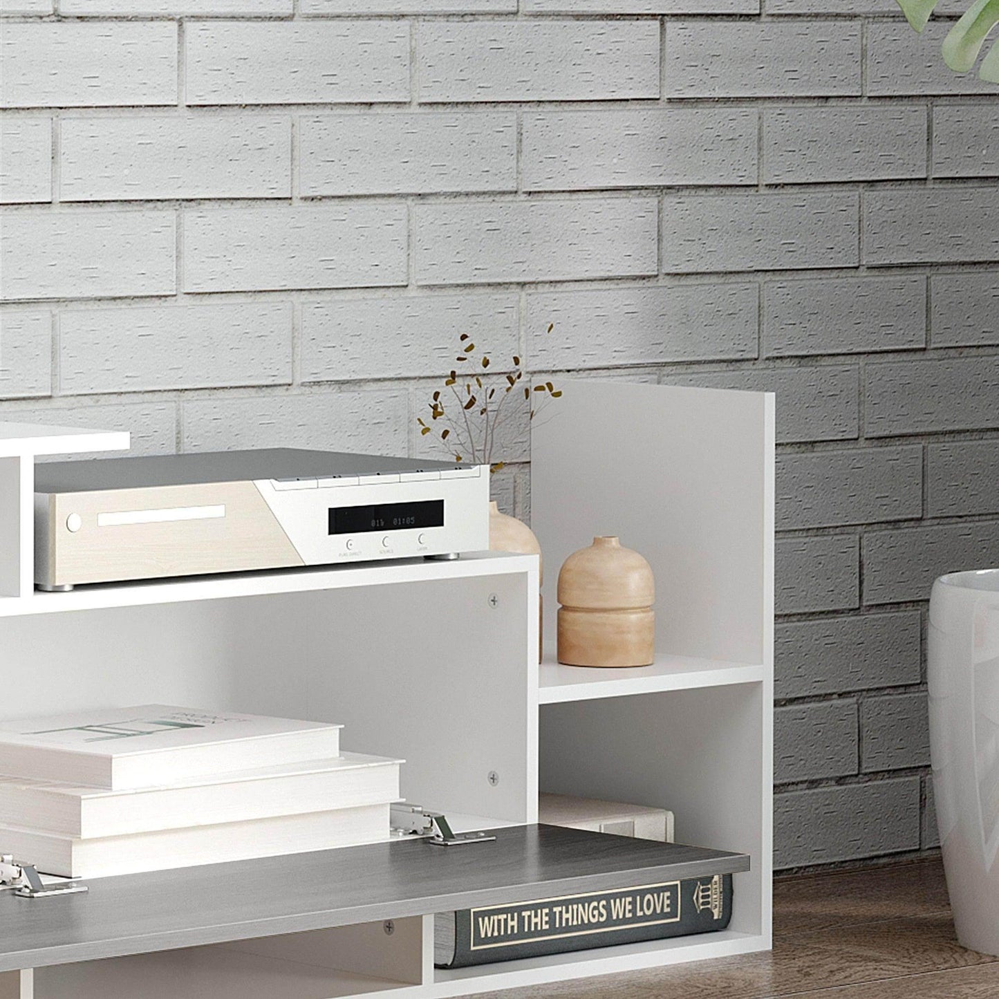 HOMCOM TV Stand Set with Storage & Shelf - White/Grey - ALL4U RETAILER LTD