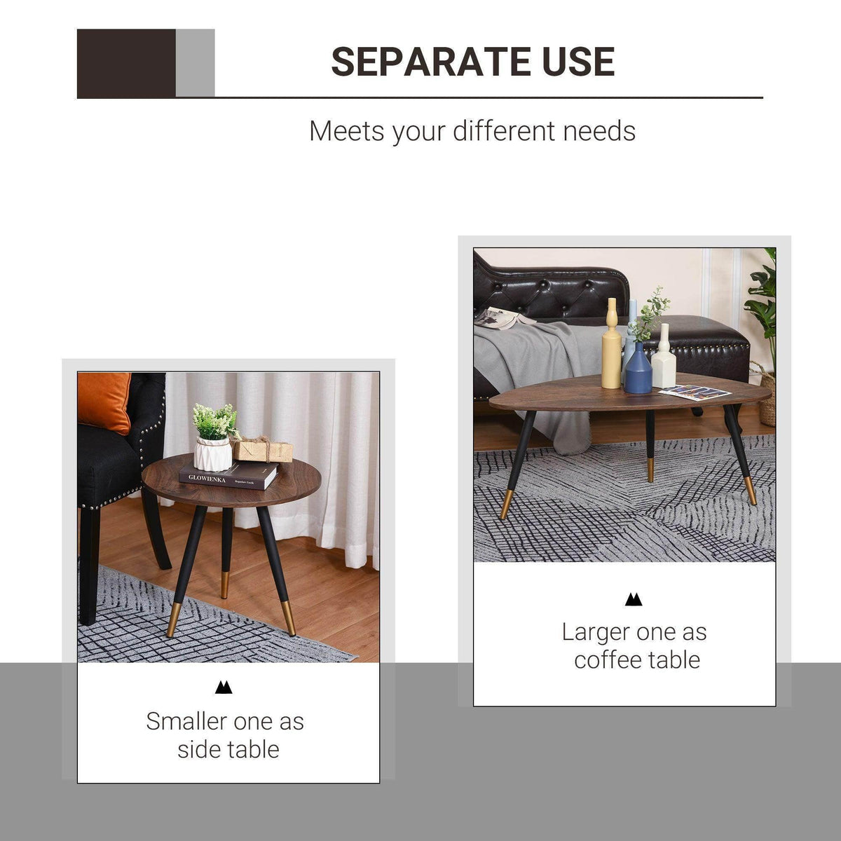 Two nesting coffee tables: smaller round side table and larger round coffee table