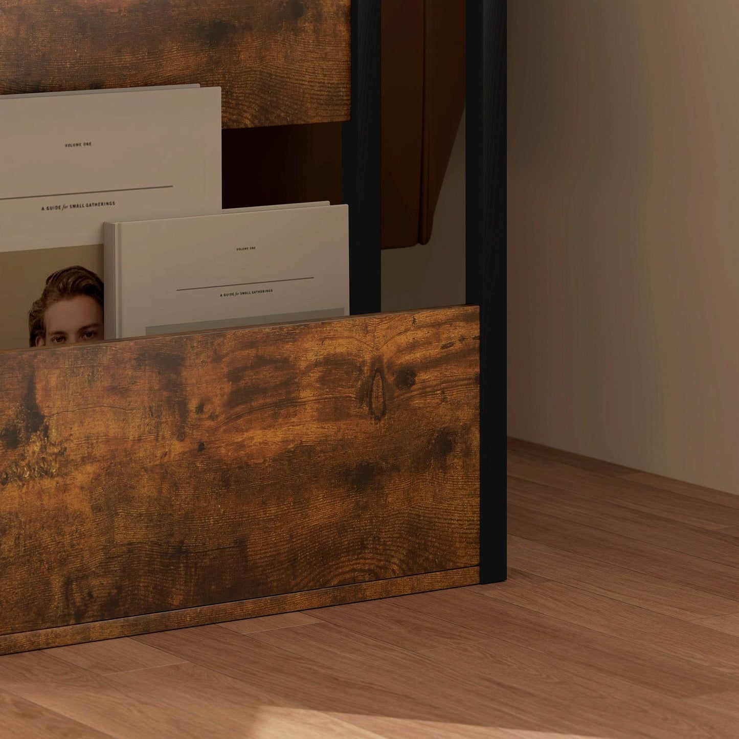 Rustic Industrial Side Table with Dual Shelves - Black and Brown Design - ALL4U RETAILER LTD