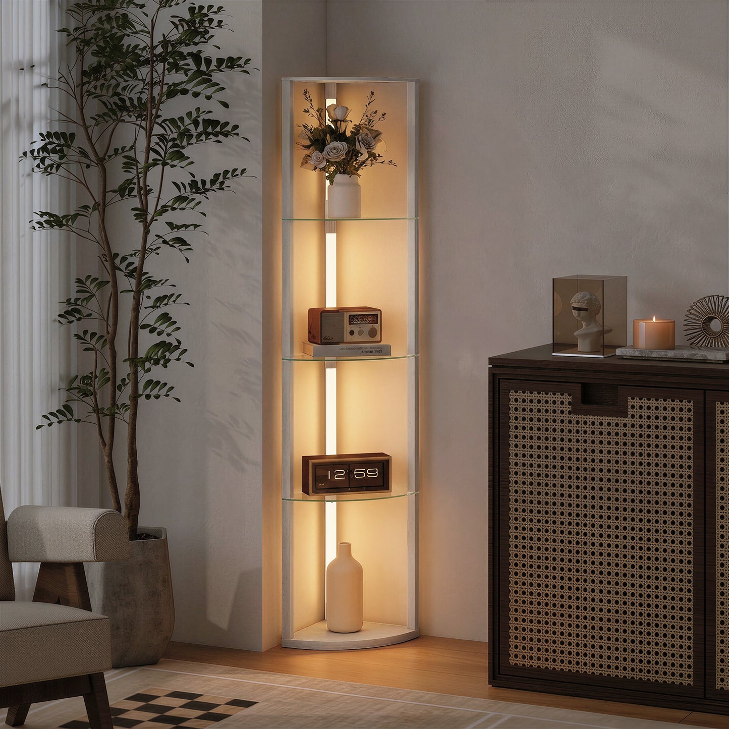 HOMCOM LED Floor Lamp With Shelves Five Tier Dimmable Standing Lamp With Foot Switch For Living Room And Bedroom Grey